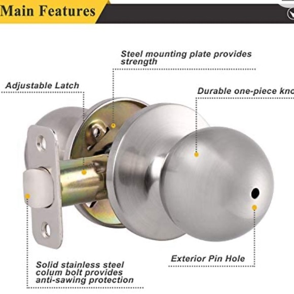 NIB Brushed Nickel Door knobs keyless privacy lock interior - Picture 4 of 7